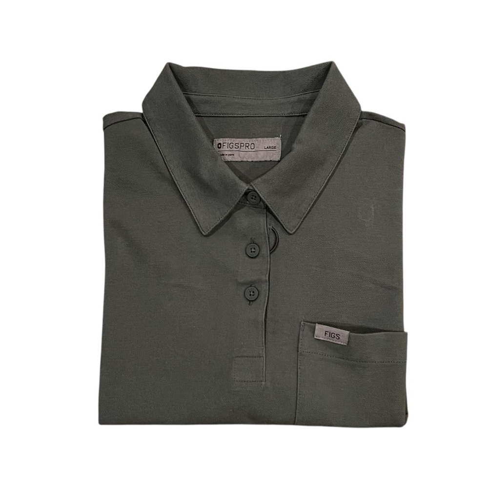 Figs FIGSPRO Women’s Short-Sleeve Pique Scrub Polo Gray/Green Size Large PO 4360 - Picture 1 of 16